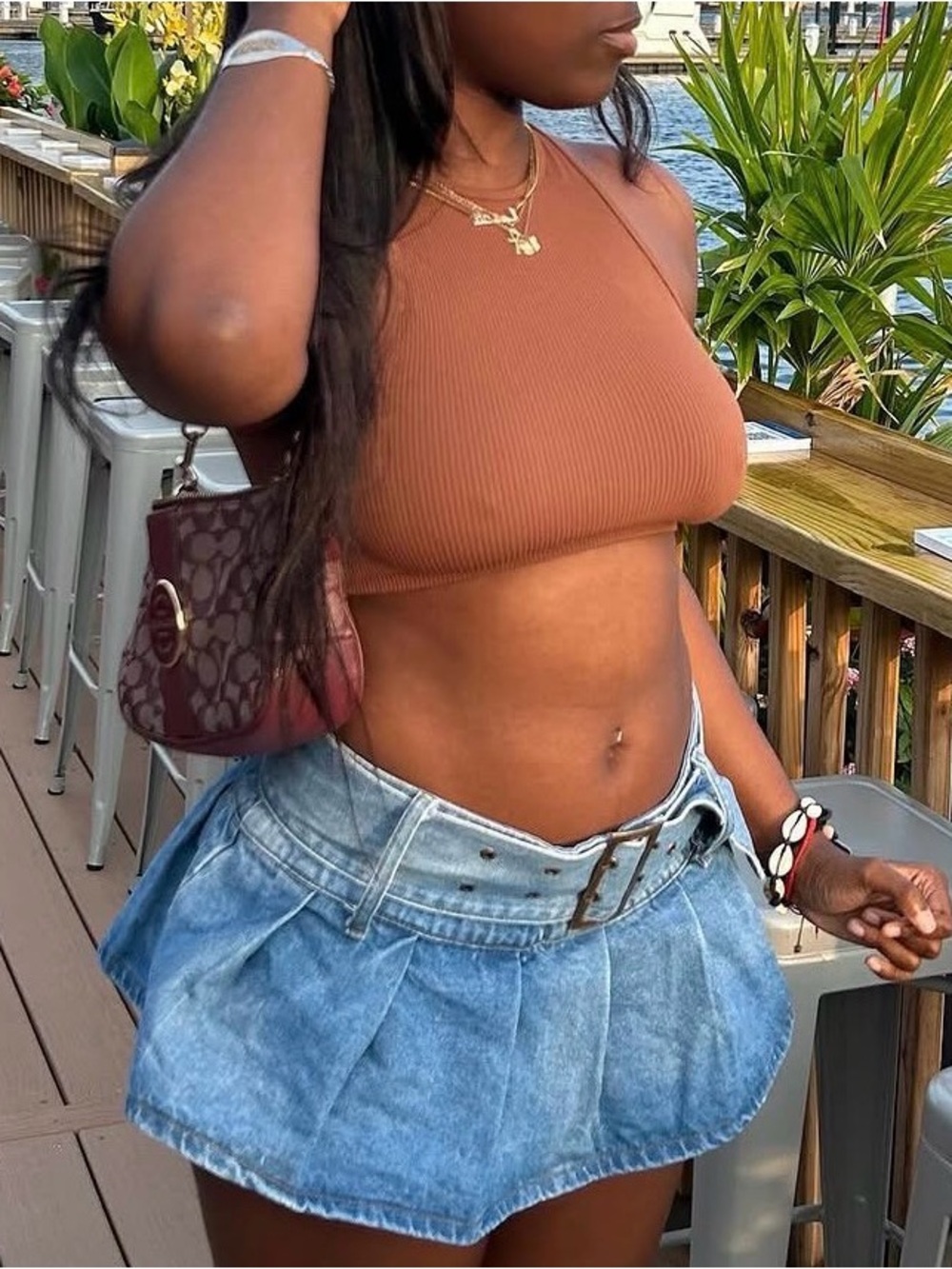 Denim Blue Pleated Mini Skirt